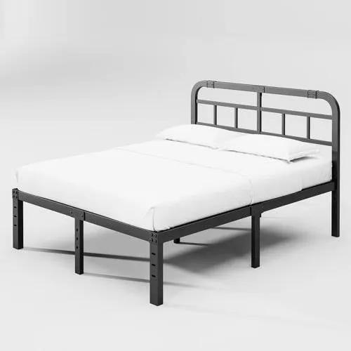 King Size Heavy Duty Black Metal Platform Bed Frame with Headboard by HomePacific