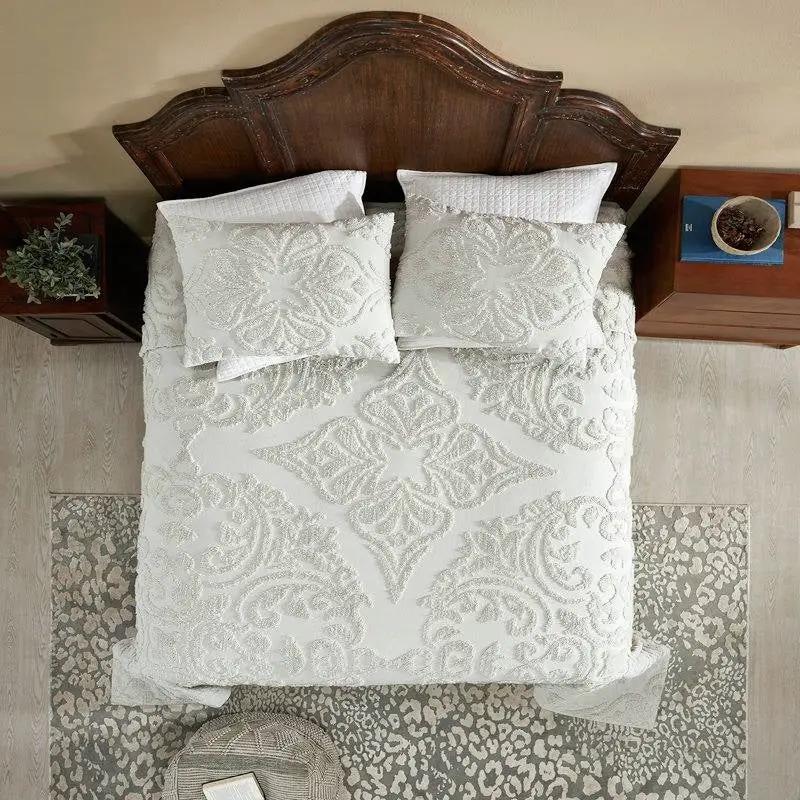 King Size 100-Percent Cotton Chenille 3-Piece Coverlet Bedspread Set in Ivory by HomePacific