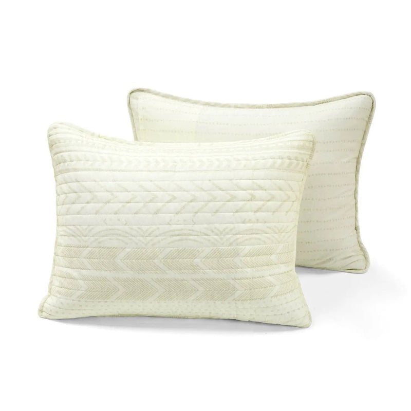 King size Scandinavian Chevron Ivory Reversible Cotton Quilt Set by HomePacific