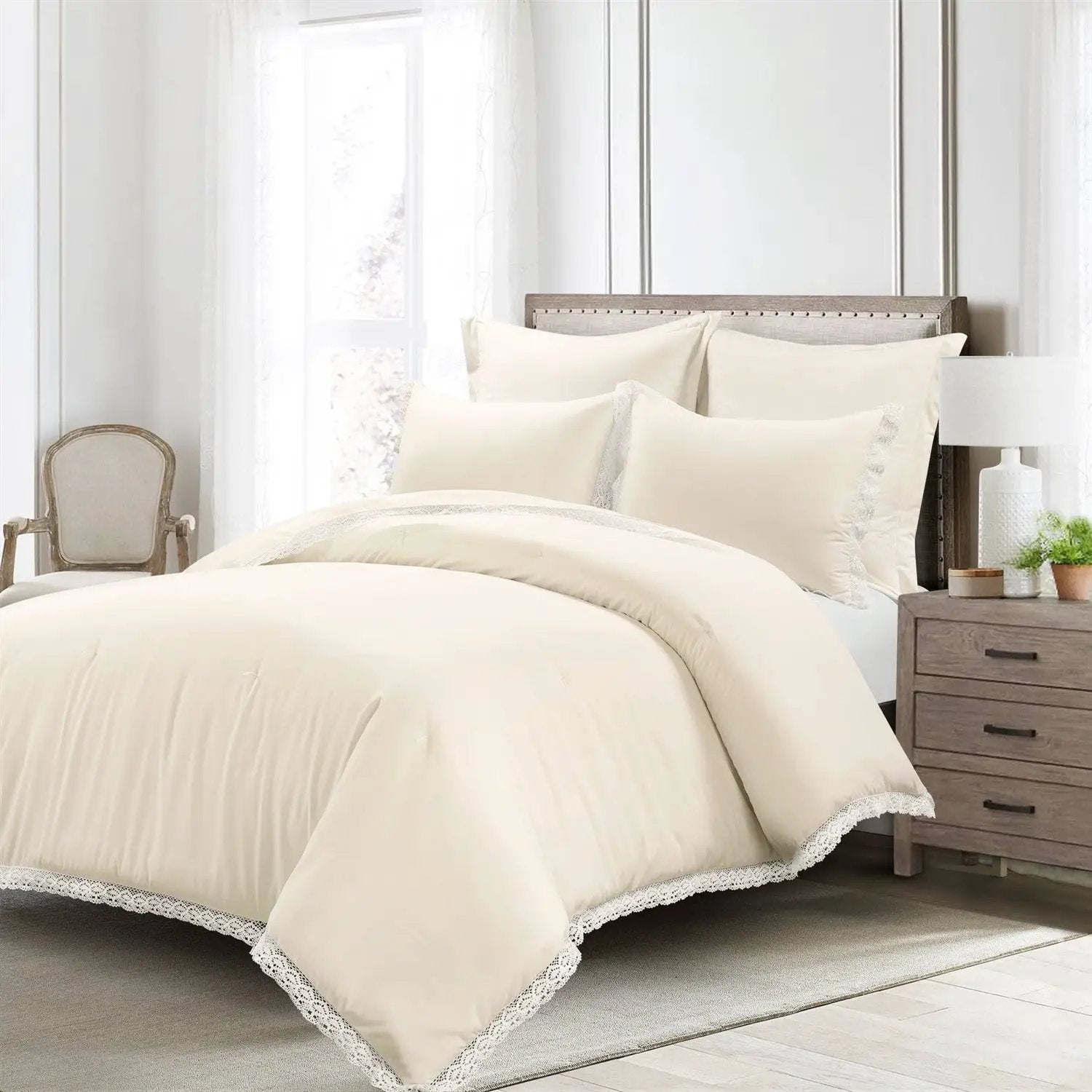 King French Country Ivory 5-Piece Lightweight Comforter Set with Lace Trim by HomePacific