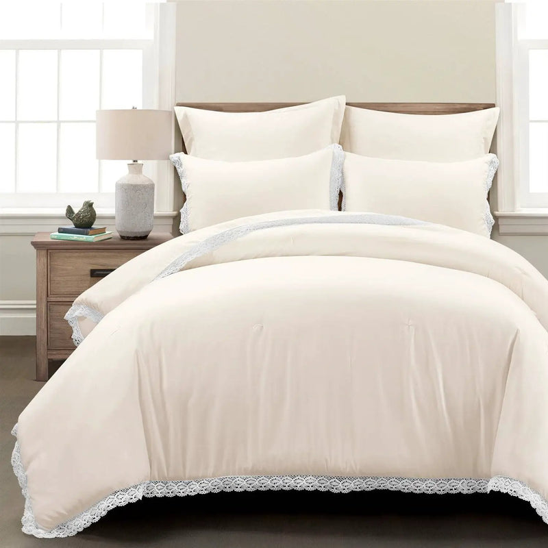 King French Country Ivory 5-Piece Lightweight Comforter Set with Lace Trim by HomePacific