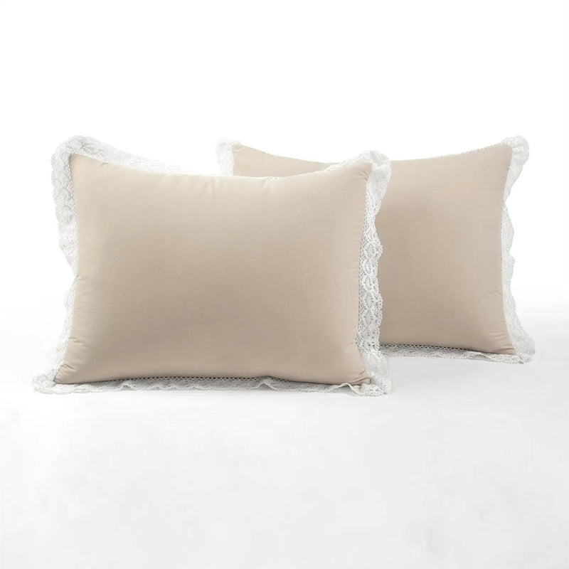 King French Country Beige Tan 5-Piece Lightweight Comforter Set with Lace Trim by HomePacific