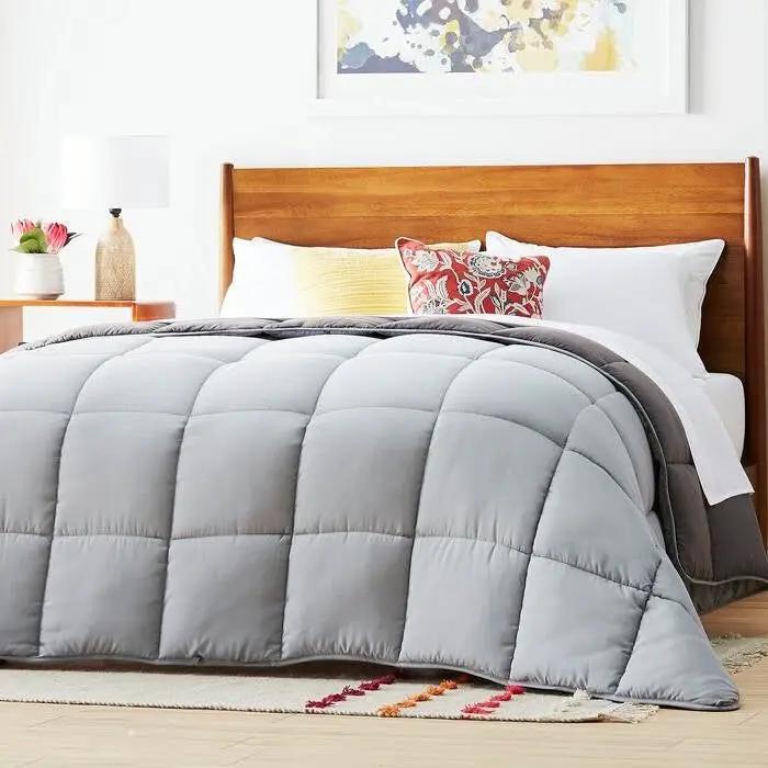 King Size All Seasons Plush Light/Dark Grey Reversible Polyester Down Alternative Comforter by HomePacific