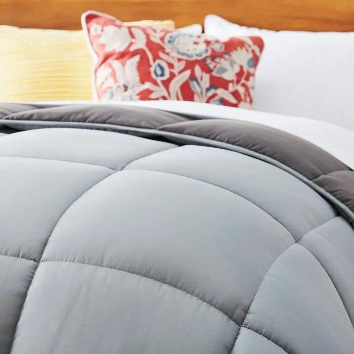 King Size All Seasons Plush Light/Dark Grey Reversible Polyester Down Alternative Comforter by HomePacific