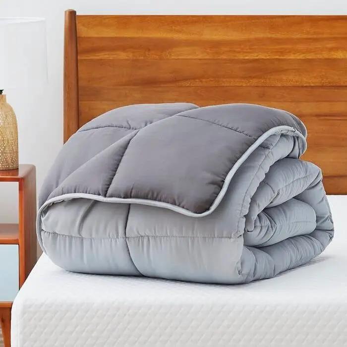 King Size All Seasons Plush Light/Dark Grey Reversible Polyester Down Alternative Comforter by HomePacific
