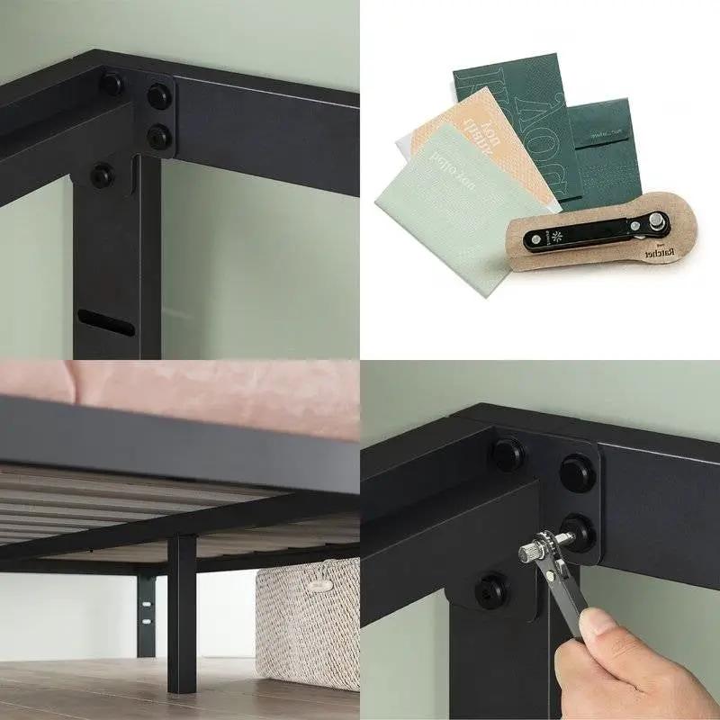 King Black Metal Platform Bed Frame with Wood Slats - 700 lbs Weight Capacity by HomePacific