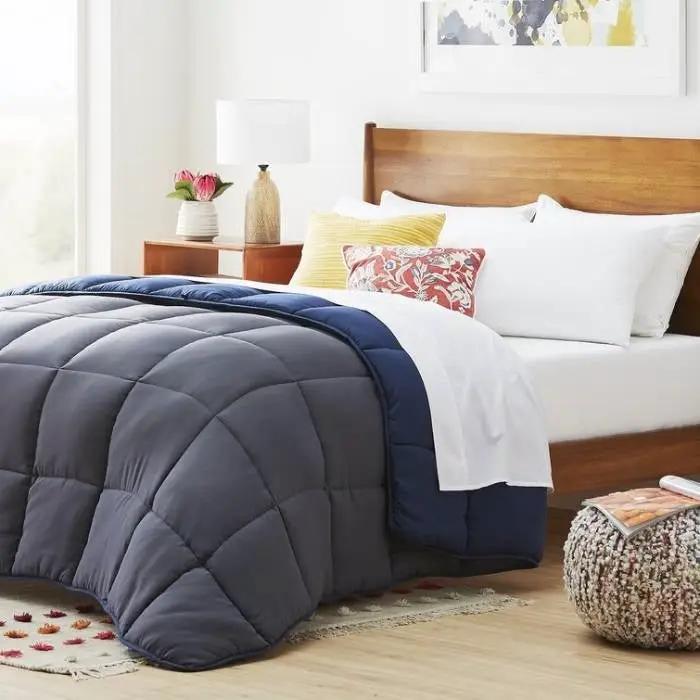 King All Seasons Grey/Navy Reversible Polyester Down Alternative Comforter by HomePacific