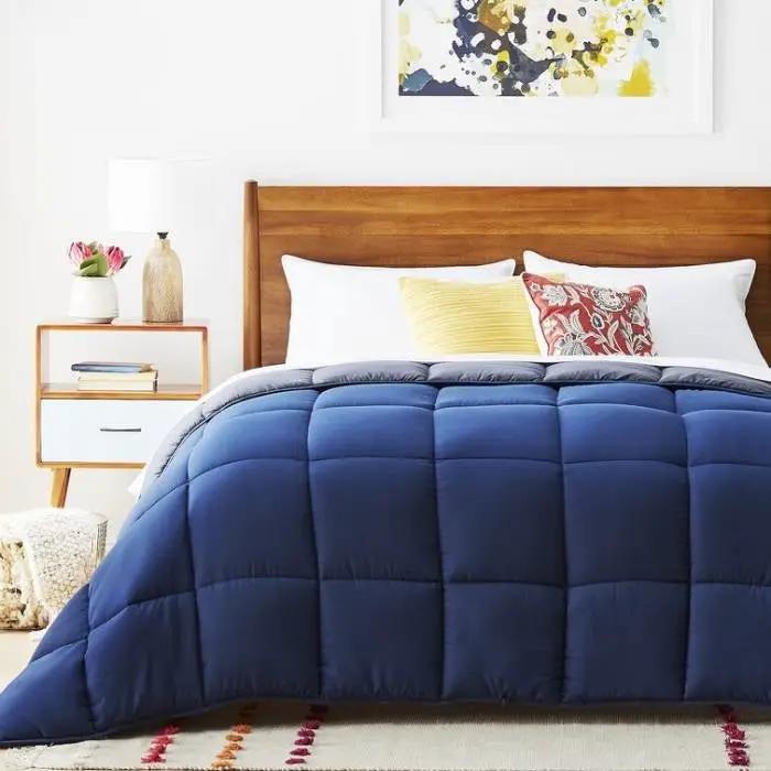 King All Seasons Grey/Navy Reversible Polyester Down Alternative Comforter by HomePacific