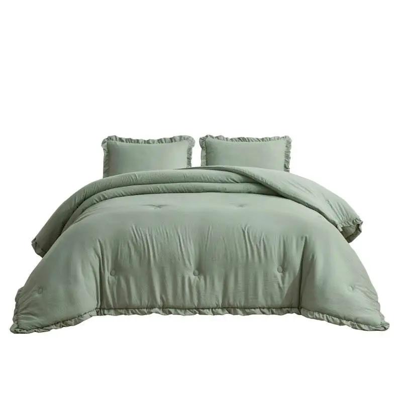 Oversized King Sage Microfiber 3-Piece Comforter Set with Ruffled Edge Trim by HomePacific