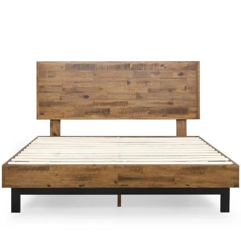 Rustic FarmHome Low Profile Pine Slatted Platform Bed in King by HomePacific