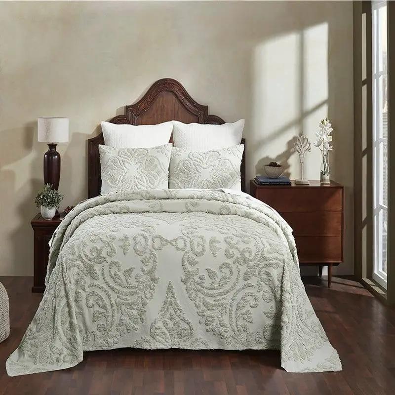 King Size 100-Percent Cotton Chenille 3-Piece Coverlet Bedspread Set in Sage by HomePacific