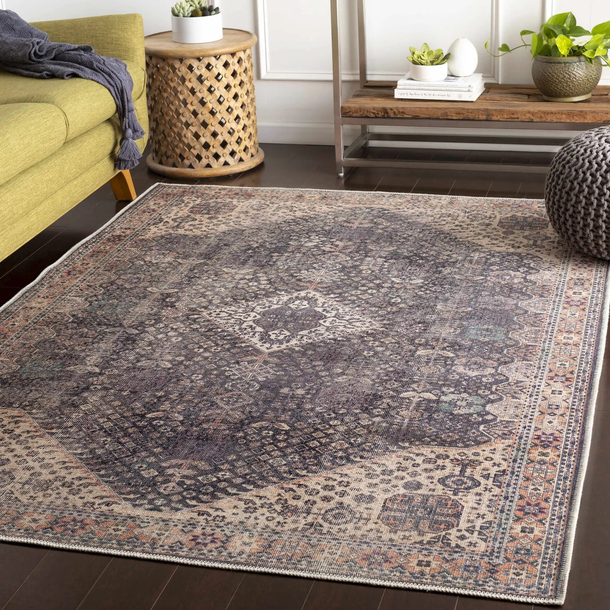 Kittrell Vintage Flat Pile Washable Rug - Clearance, installed in a room