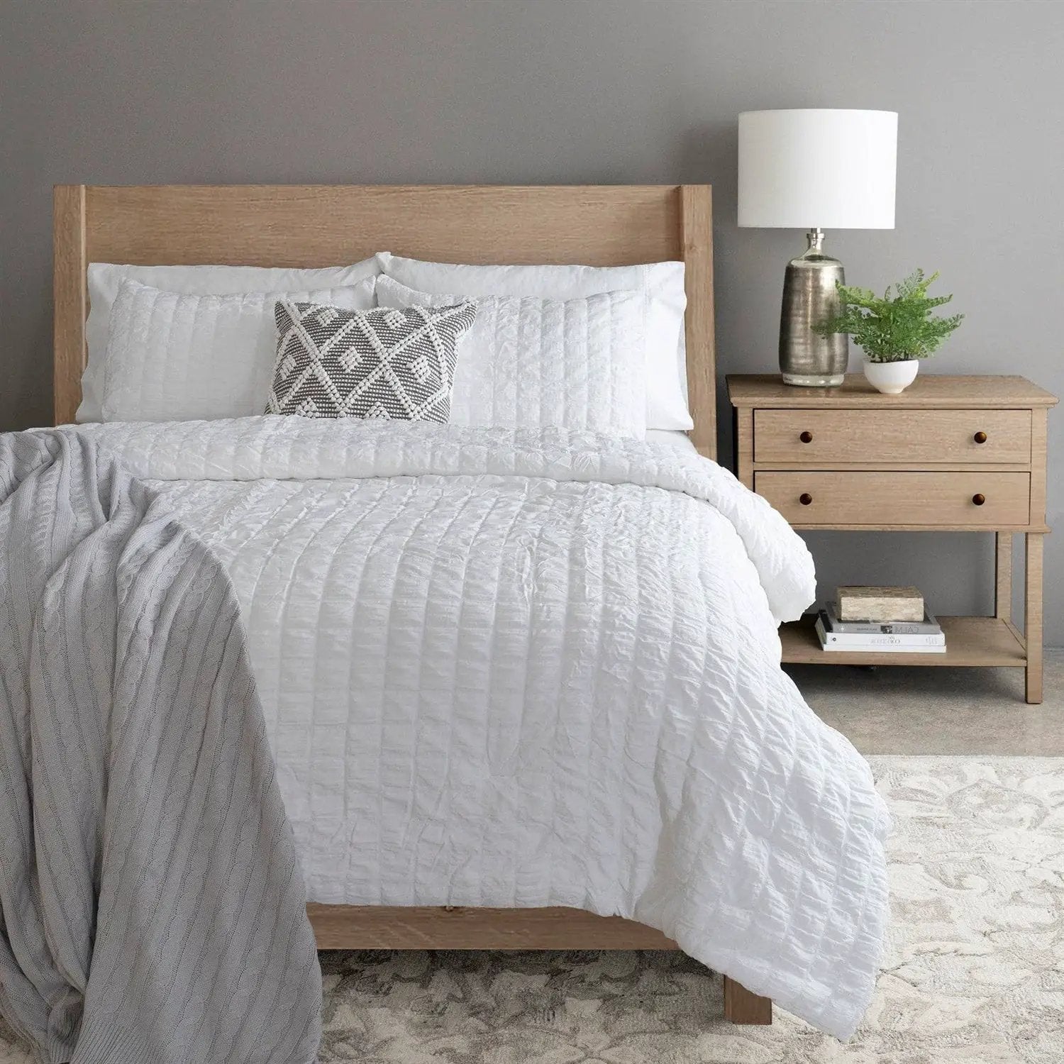 King Size Crinkled Textured 3 Piece Comforter Set White by HomePacific