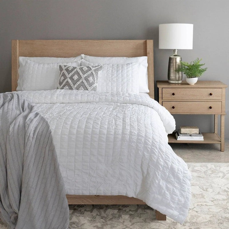 King Size Crinkled Textured 3 Piece Comforter Set White by HomePacific