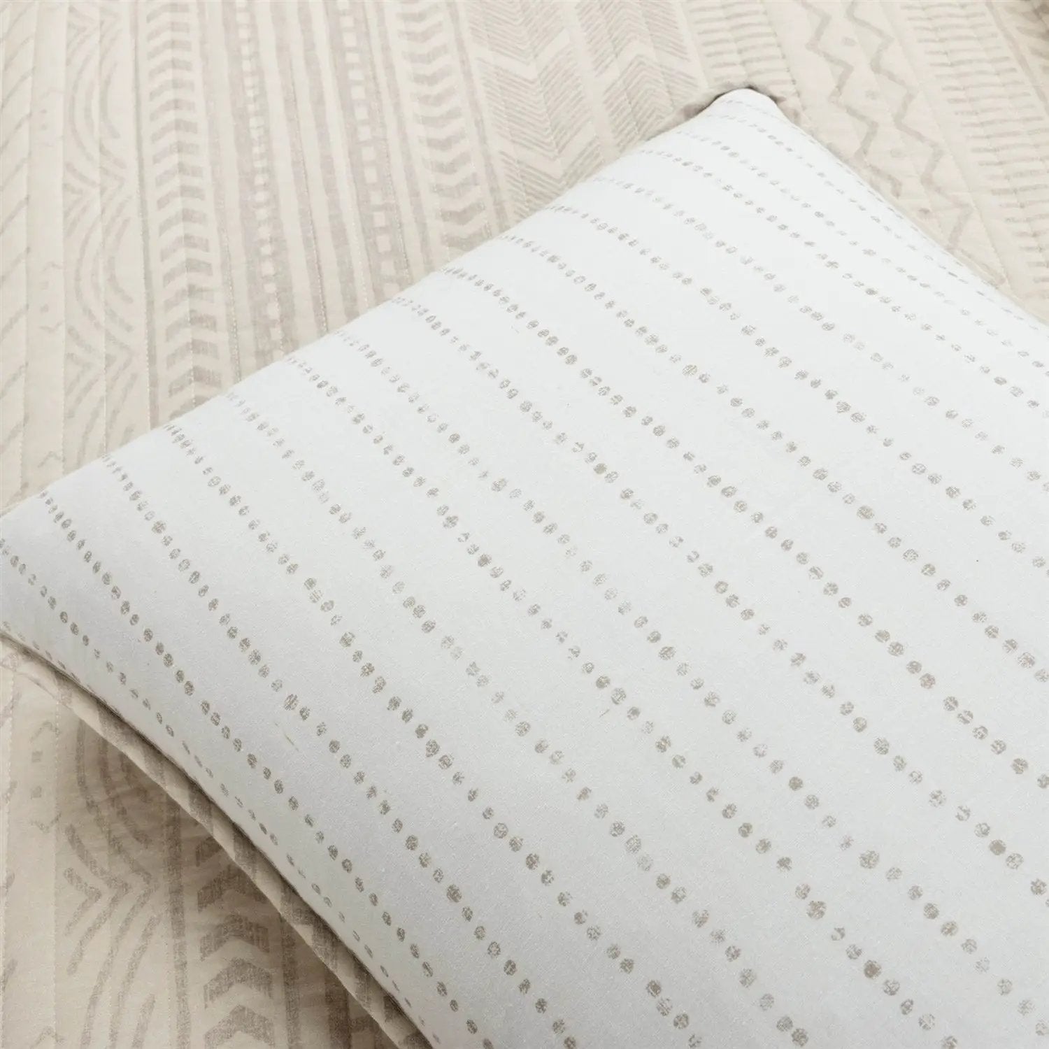 King Scandinavian Chevron Beige Tan White Reversible Cotton Quilt Set by HomePacific
