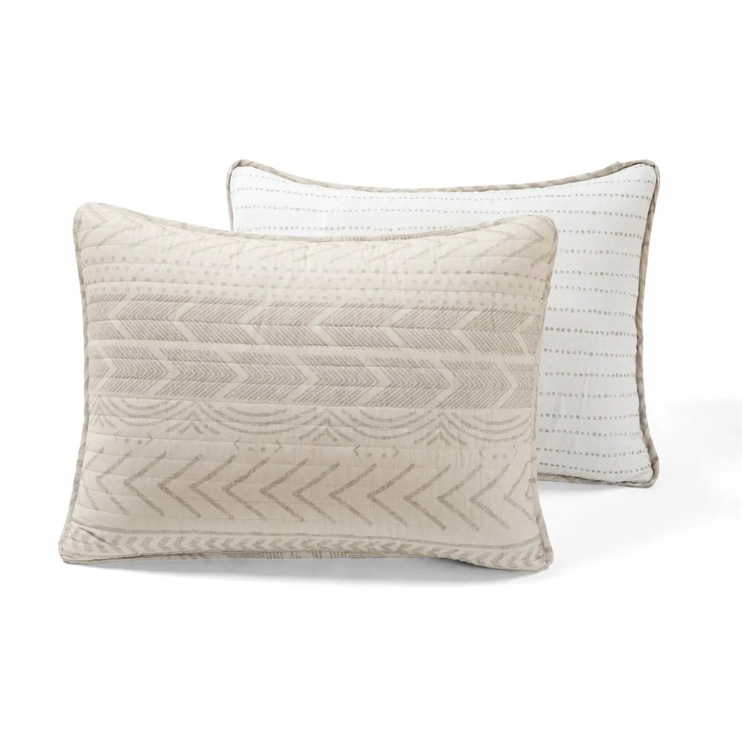 King Scandinavian Chevron Beige Tan White Reversible Cotton Quilt Set by HomePacific