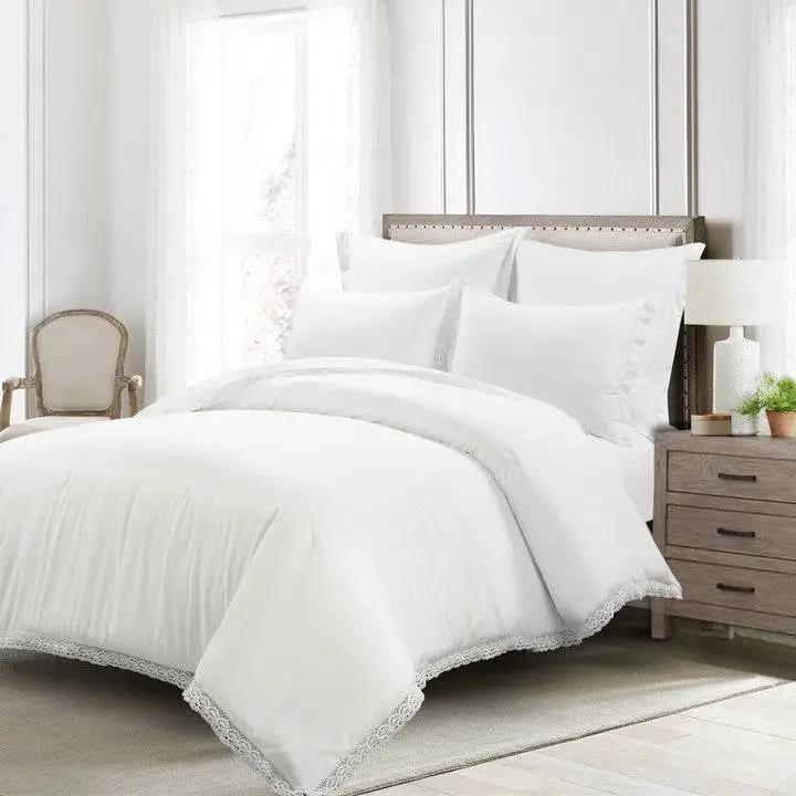 King size White 5-Piece Lightweight Polyester Comforter Set with Lace Trim by HomePacific
