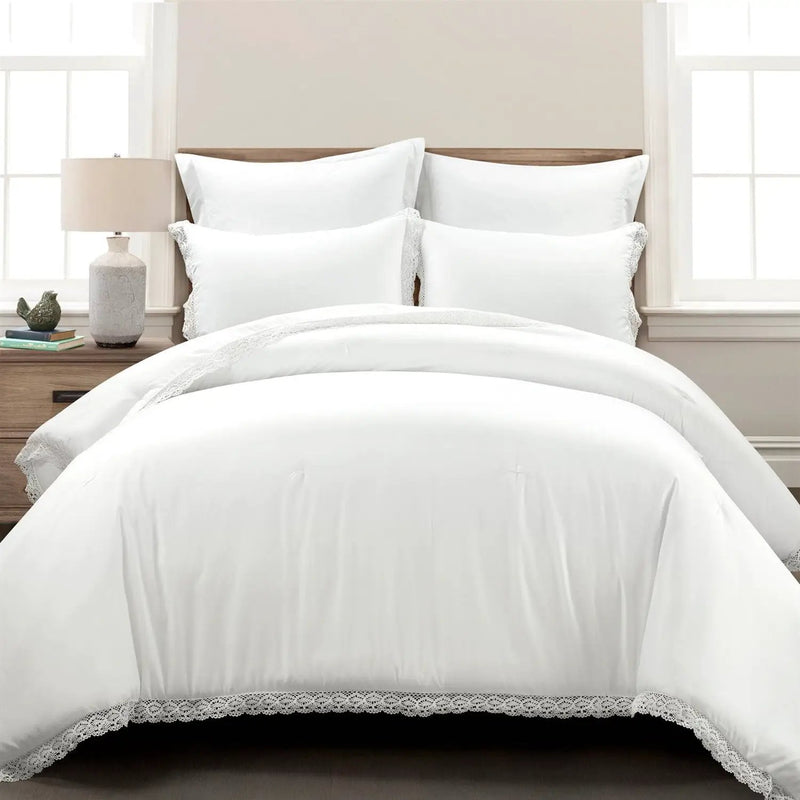 King size White 5-Piece Lightweight Polyester Comforter Set with Lace Trim by HomePacific