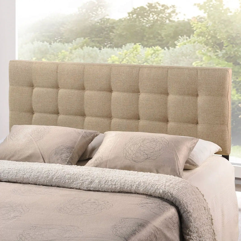 King size Beige Fabric Upholstered Mid-Century Style Headboard by HomePacific