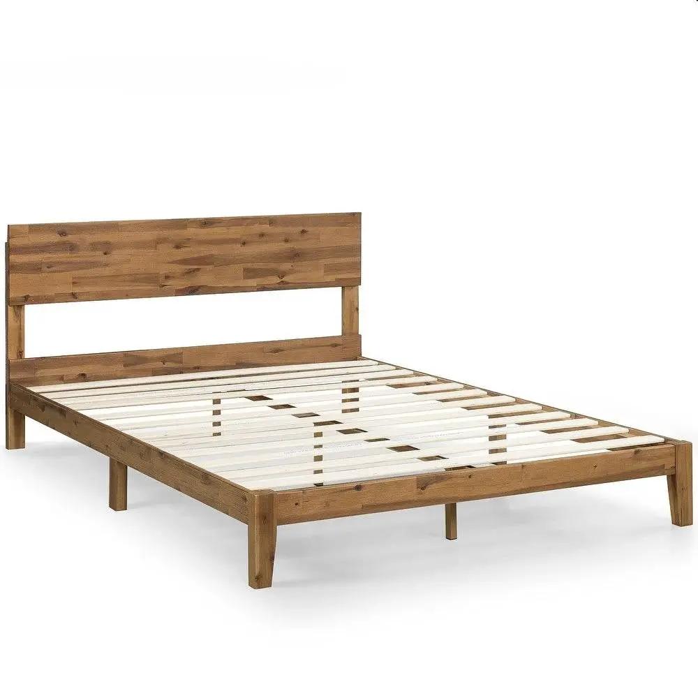 King size Modern Wood Platform Bed Frame with Headboard in Medium Brown by HomePacific