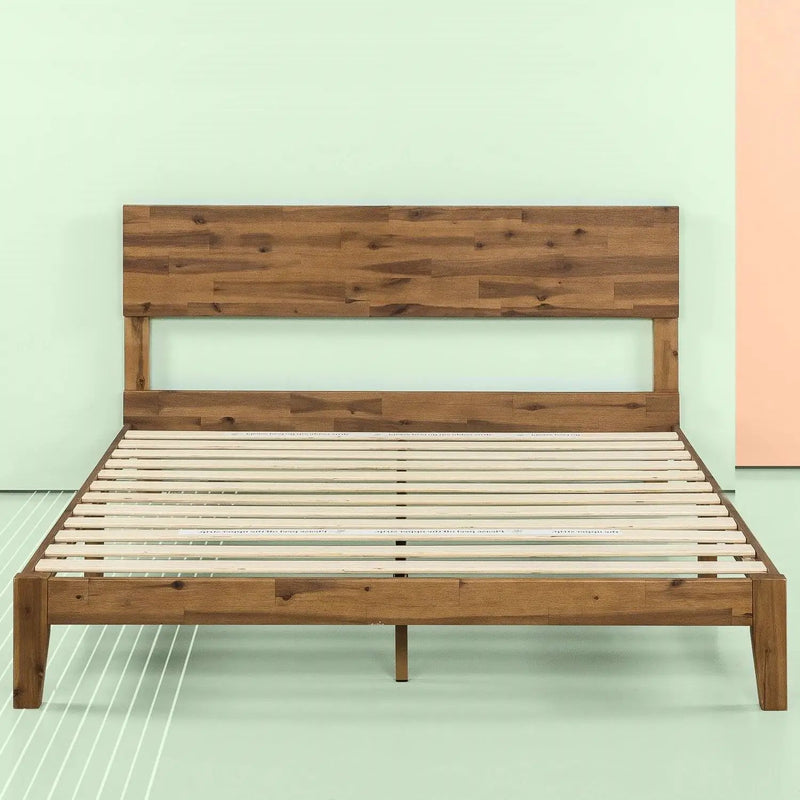 King size Modern Wood Platform Bed Frame with Headboard in Medium Brown by HomePacific