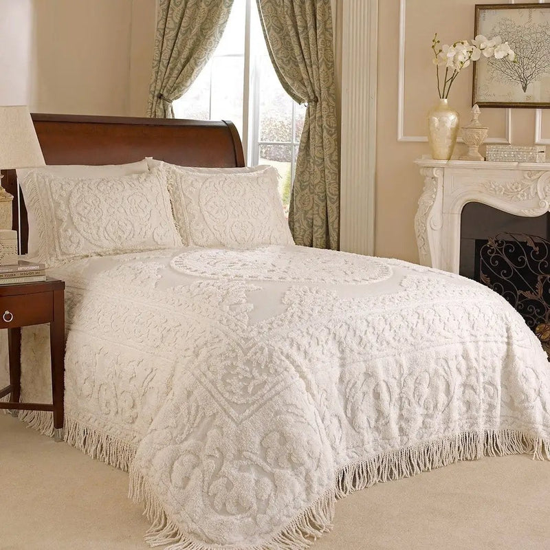 King size 100% Cotton Chenille Bedspread in Ivory with 2 Standard size Pillow Shams by HomePacific