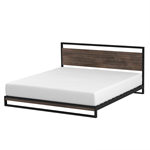 King size Modern Metal Wood Platform Bed Frame with Headboard in Gray by HomePacific