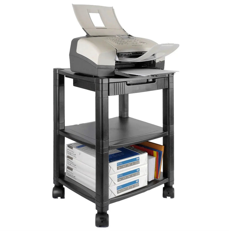 3-Shelf Mobile Printer Stand with Organizer Drawer in Black by HomePacific