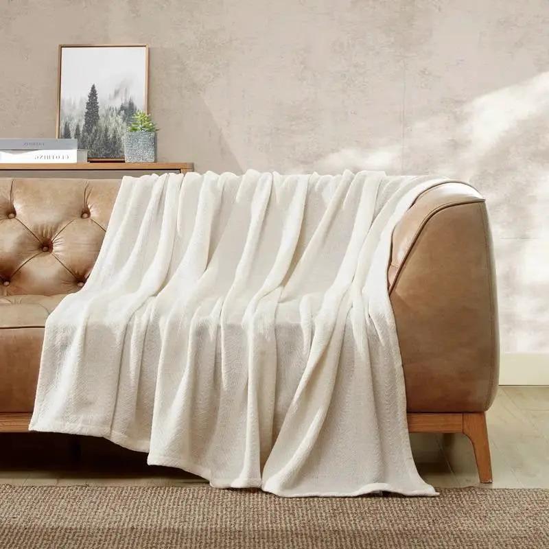King size Cream Bone Lightweight 100-Percent Cotton Blanket - Machine Washable by HomePacific