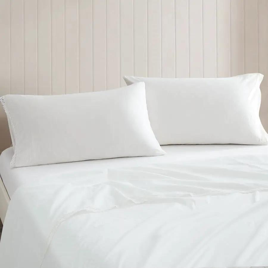 King Size 4 Piece 100-Percent Cotton Sheet Set in White with Lace Trim by HomePacific