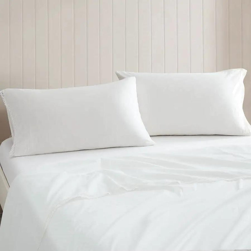 King Size 4 Piece 100-Percent Cotton Sheet Set in White with Lace Trim by HomePacific
