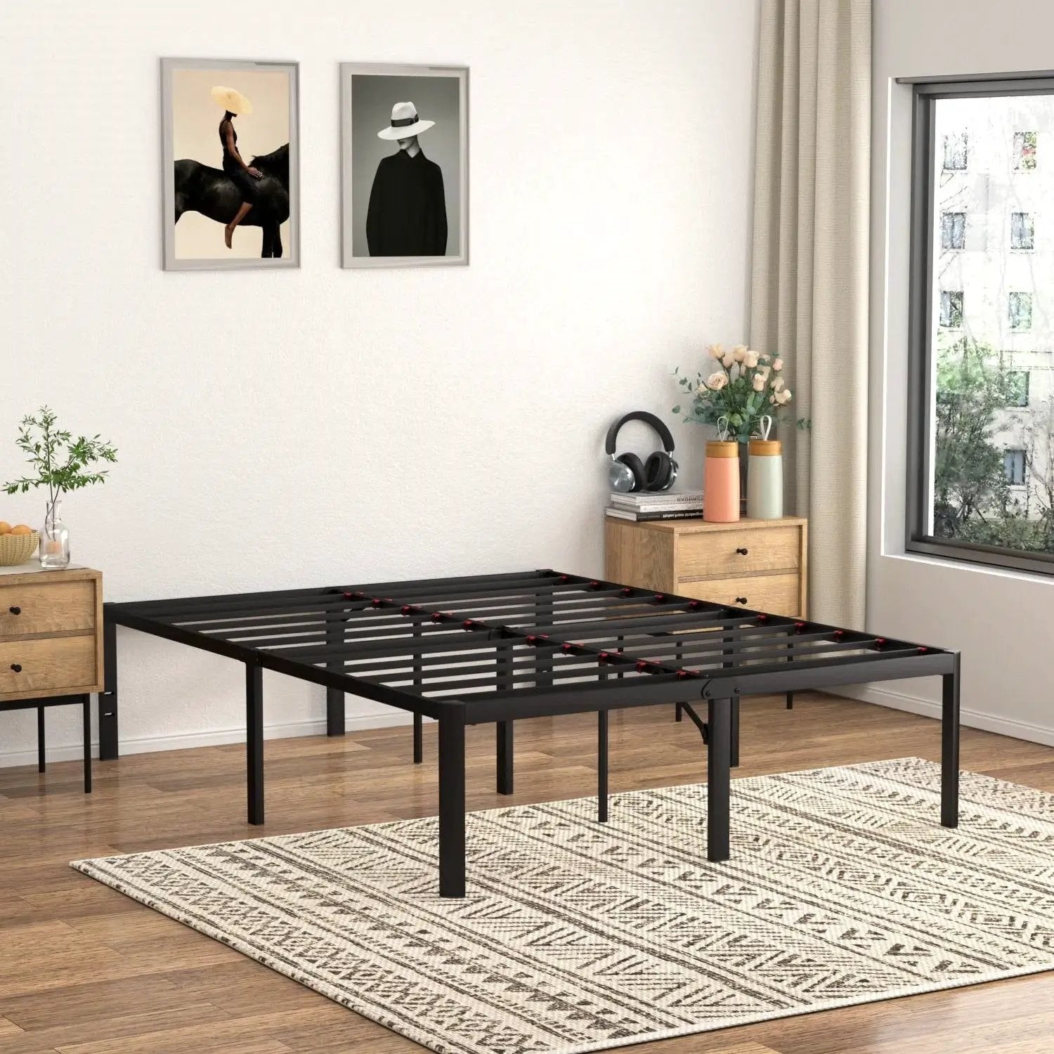 King 18-inch Rounded Edge Corners Metal Bed Frame with Under-bed Storage Space by HomePacific
