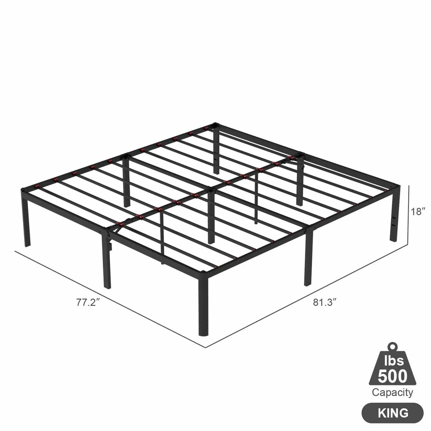 King 18-inch Rounded Edge Corners Metal Bed Frame with Under-bed Storage Space by HomePacific