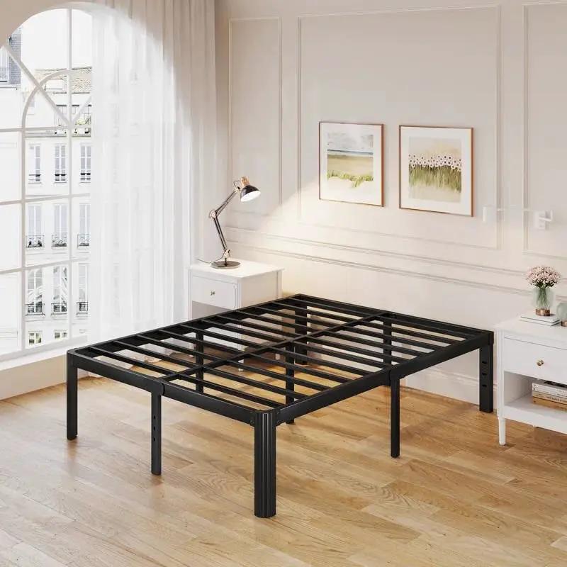 King size Heavy Duty Metal Bed Frame with Round Edge Legs - Headboard Compatible by HomePacific