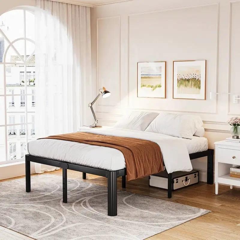 King size Heavy Duty Metal Bed Frame with Round Edge Legs - Headboard Compatible by HomePacific