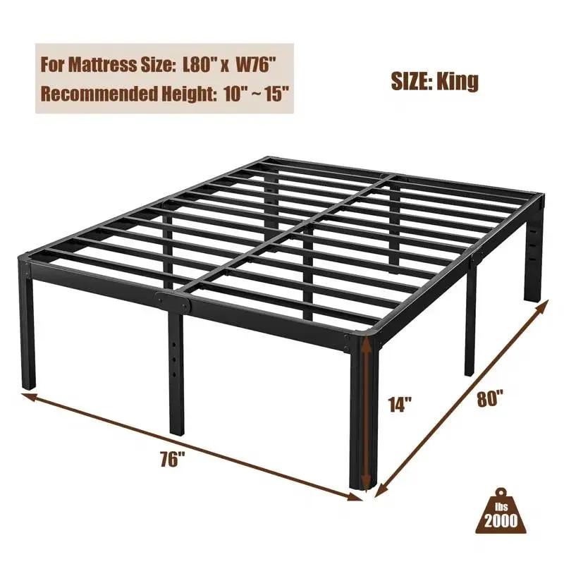 King size Heavy Duty Metal Bed Frame with Round Edge Legs - Headboard Compatible by HomePacific