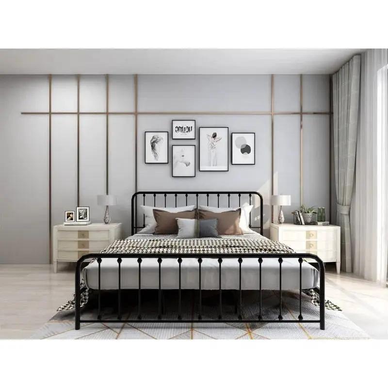 King Black Metal Platform Bed Frame with Rounded Corners Headboard Footboard by HomePacific