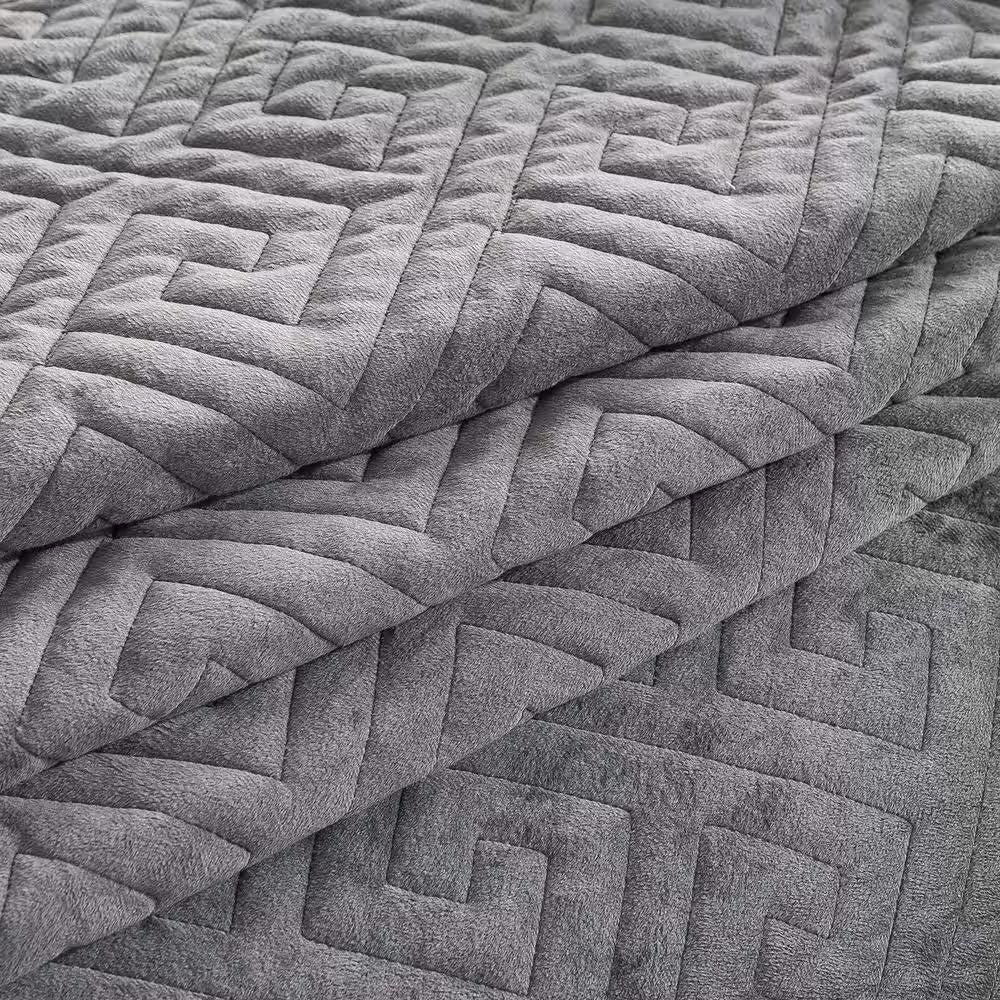 King Gray Charcoal Velvet Microfiber Polyester Reversible 3-Piece Quilt Set by HomePacific