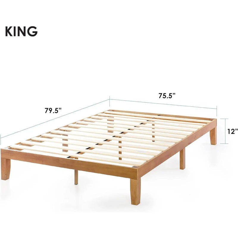 King size Solid Wood Platform Bed Frame in Natural Wooden Finish by HomePacific