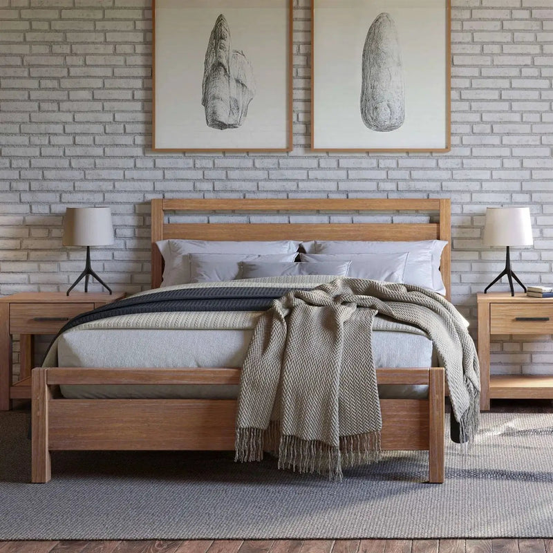 King size Farmhouse Solid Wood Platform Bed Frame with Headboard Footboard by HomePacific