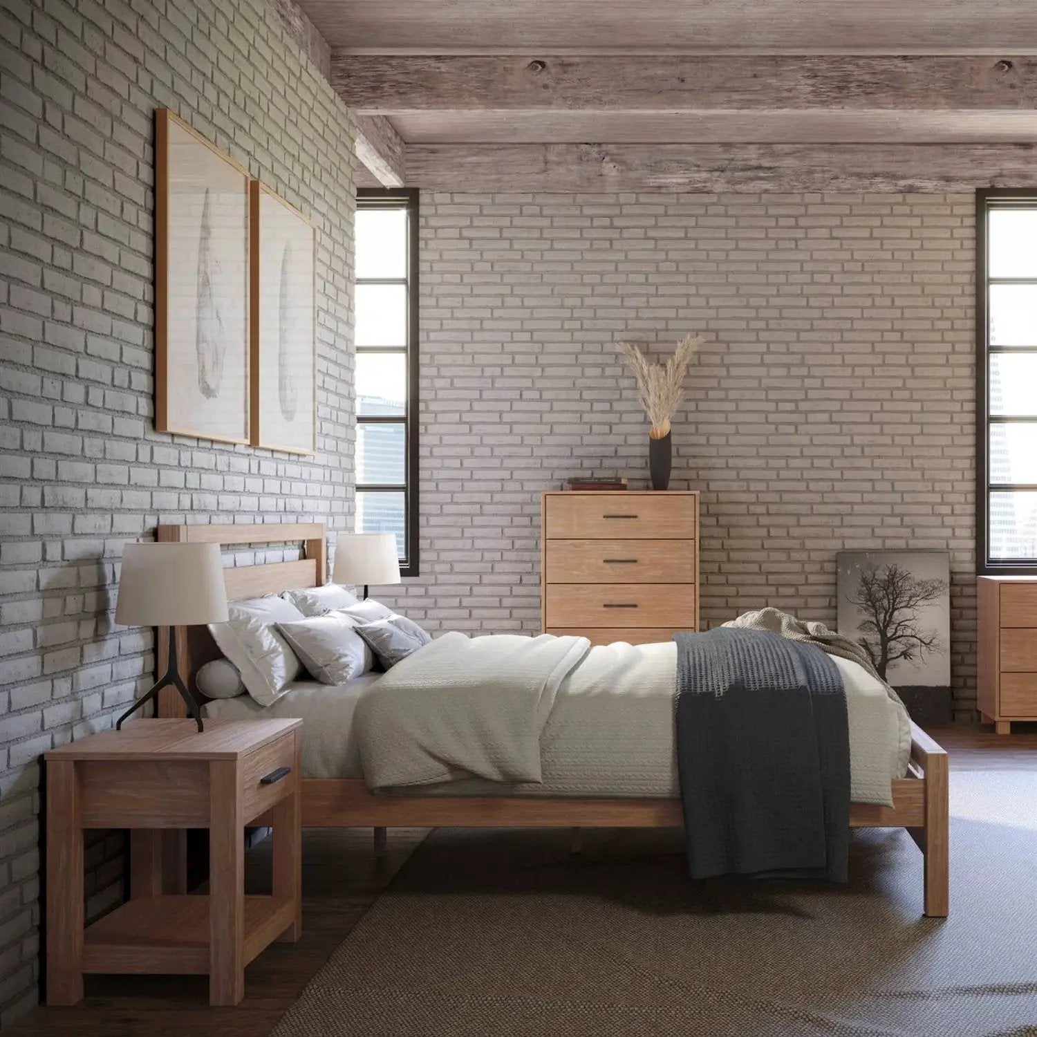 King size Farmhouse Solid Wood Platform Bed Frame with Headboard Footboard by HomePacific