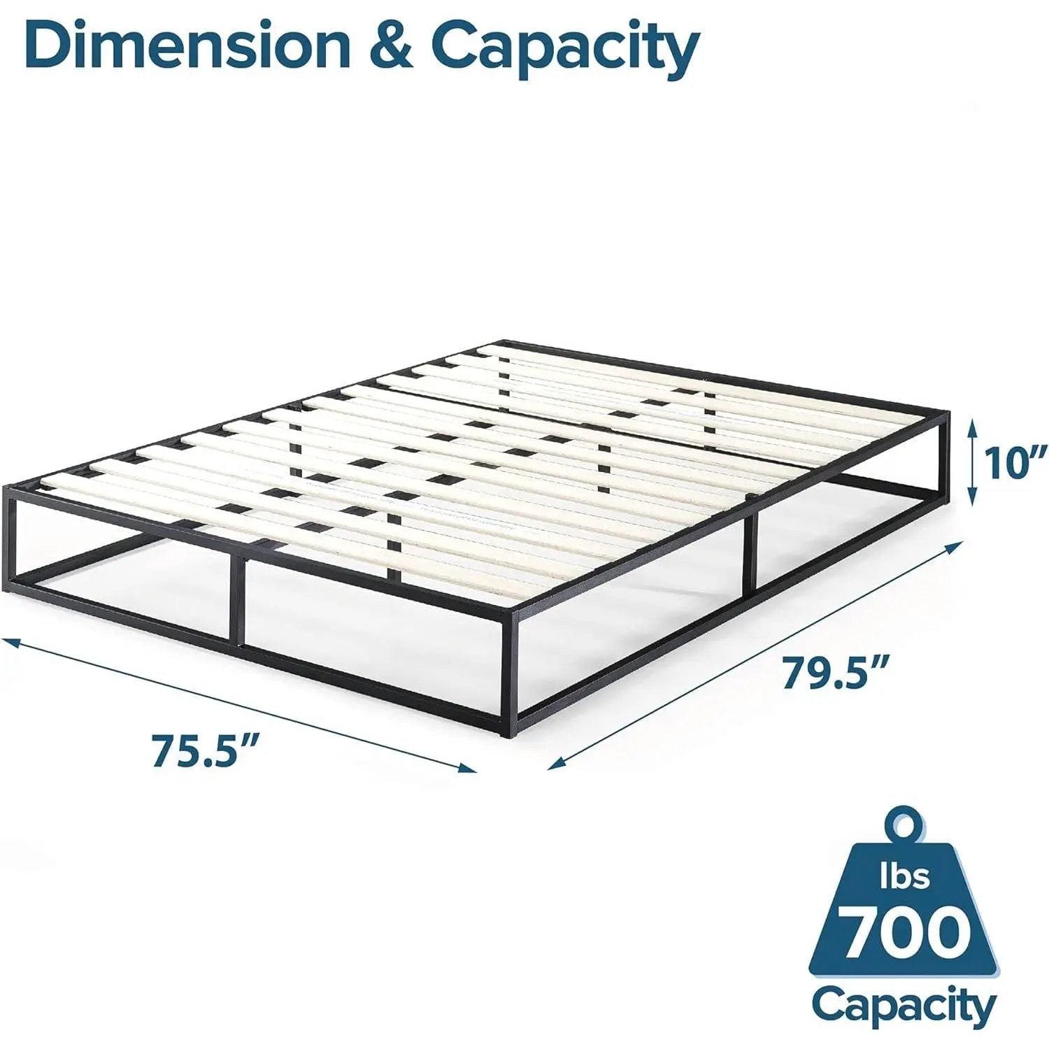 King size 10-inch Low Profile Modern Metal Wood Slat Platform Bed Frame by HomePacific