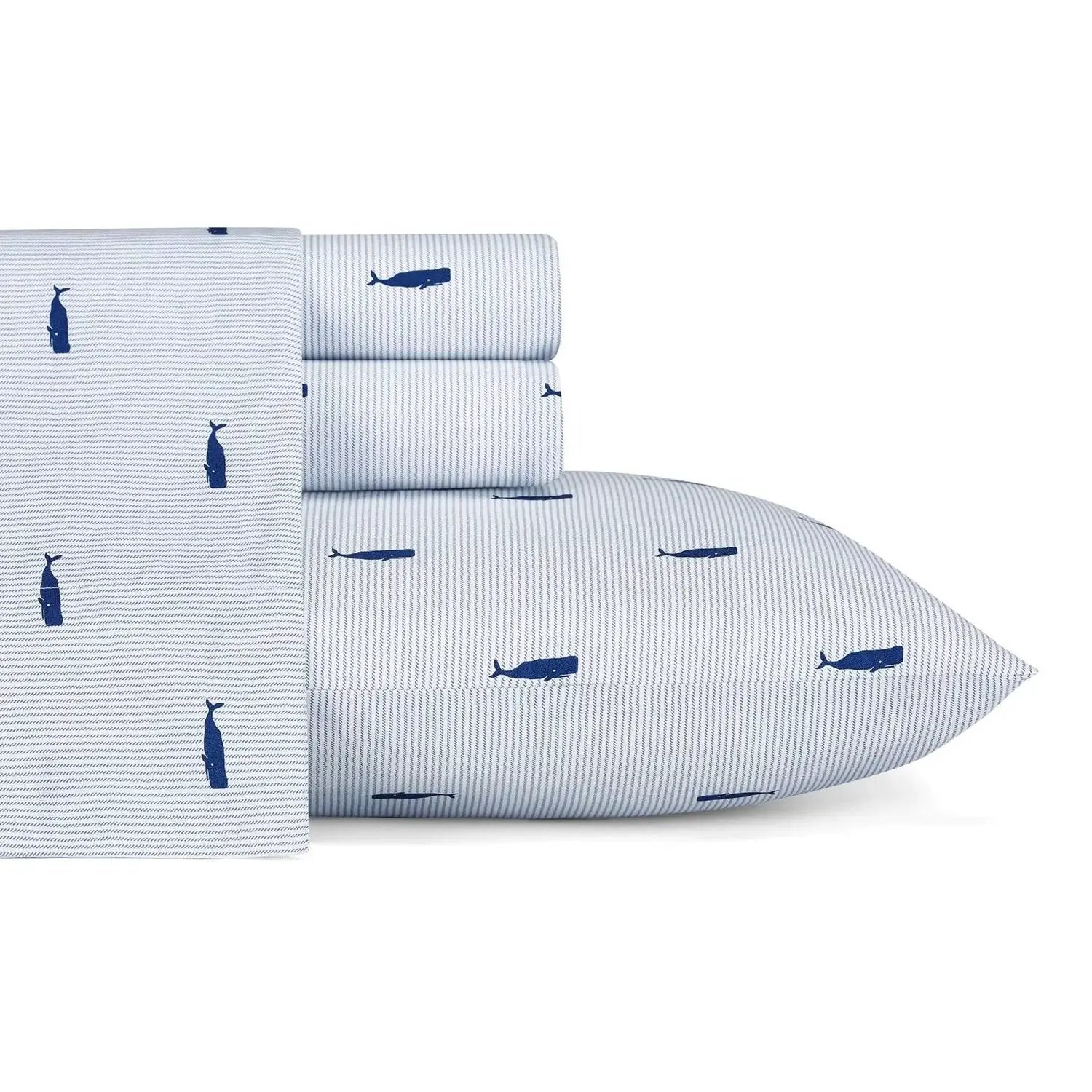 King size Coastal Beach 100-Percent Cotton Navy Blue White Stripe Sheet Set by HomePacific