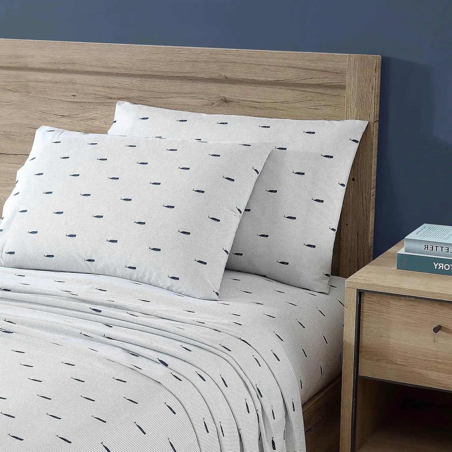 King size Coastal Beach 100-Percent Cotton Navy Blue White Stripe Sheet Set by HomePacific