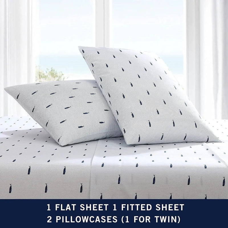 King size Coastal Beach 100-Percent Cotton Navy Blue White Stripe Sheet Set by HomePacific