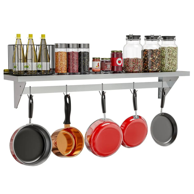 Stainless Steel Heavy Duty Wall Shelf with Pot Rack - 12 inches x 60 inches by HomePacific