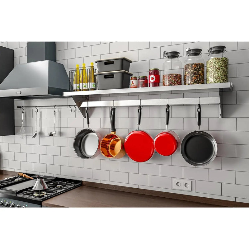 Stainless Steel Heavy Duty Wall Shelf with Pot Rack - 12 inches x 60 inches by HomePacific