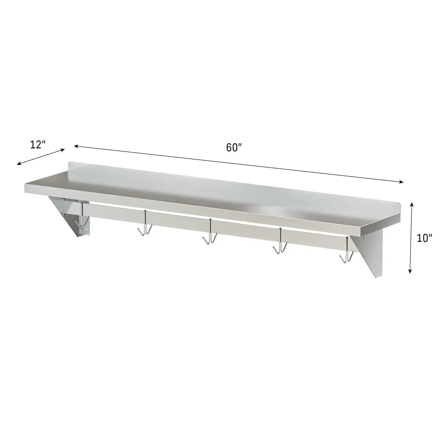 Stainless Steel Heavy Duty Wall Shelf with Pot Rack - 12 inches x 60 inches by HomePacific