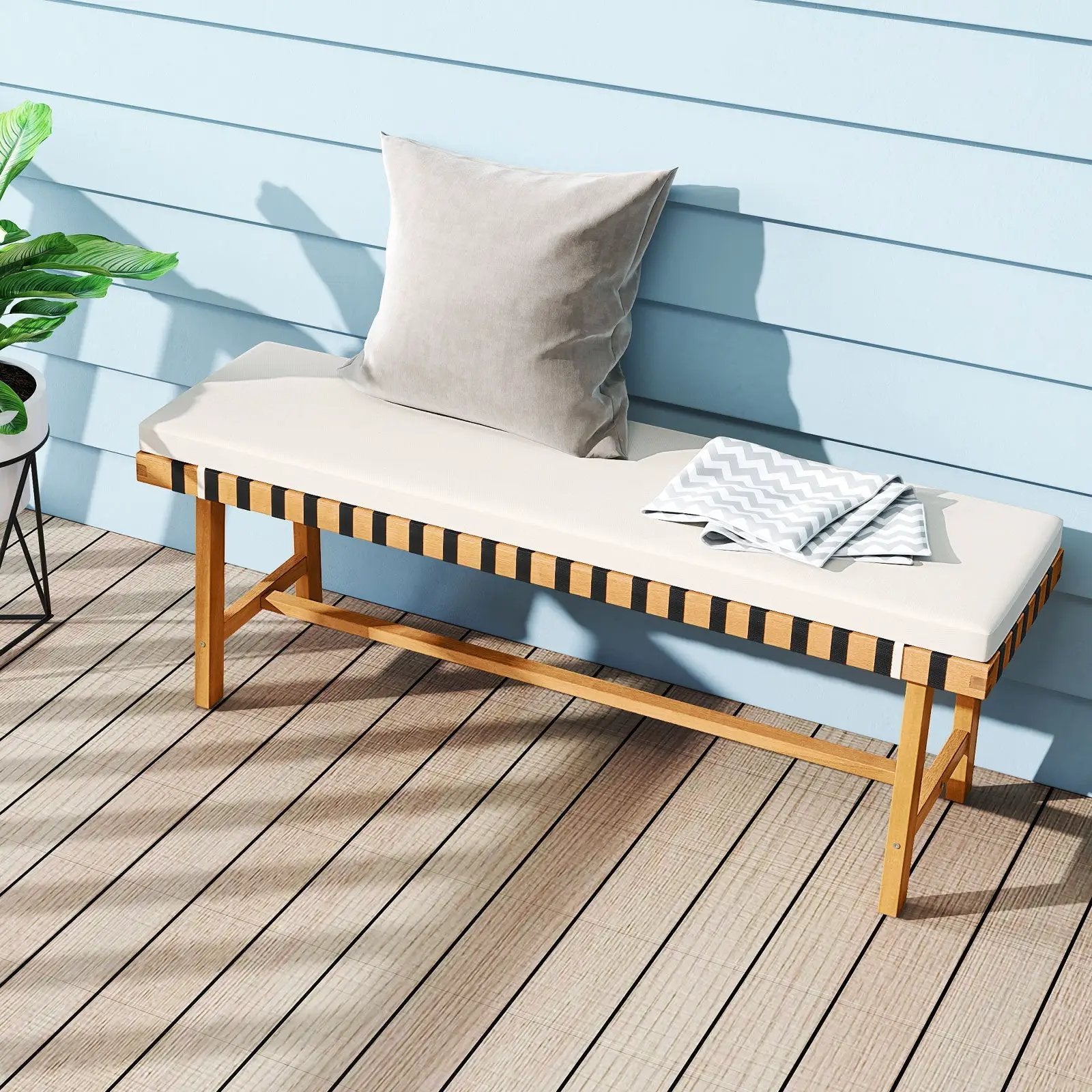 48 inch Acacia Wood Outdoor Bench with Thick Padded Seat Cushion by DirectDeals
