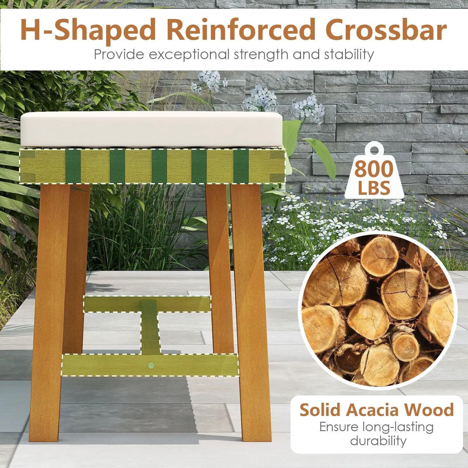 48 inch Acacia Wood Outdoor Bench with Thick Padded Seat Cushion by DirectDeals